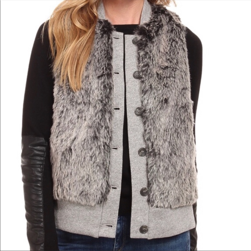 Three Dots Faux Fur Vest Charcoal Anthropologie